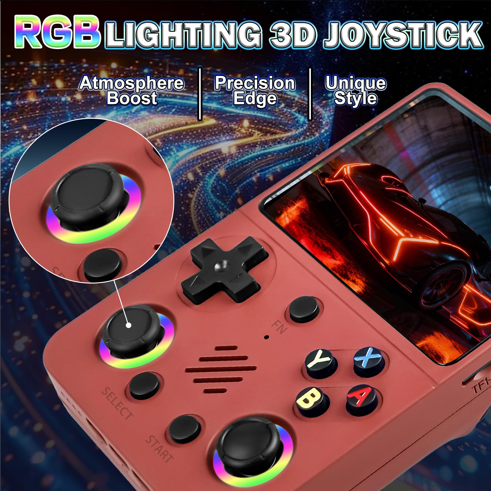 Forlarme RG36PRO Retro Video Game Console-Support 30000+ Classic Games,3.5"IPS Screen,Open Source System,64G TF card,3000mAh Battery,Portable Console for Teen or Partner - Gift for Christmas - Red