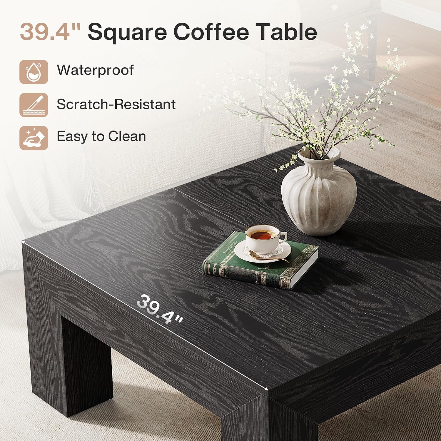 Tribesigns Farmhouse Square Coffee Table for Living Room, 39.37-Inch Low Large Center... photo 5