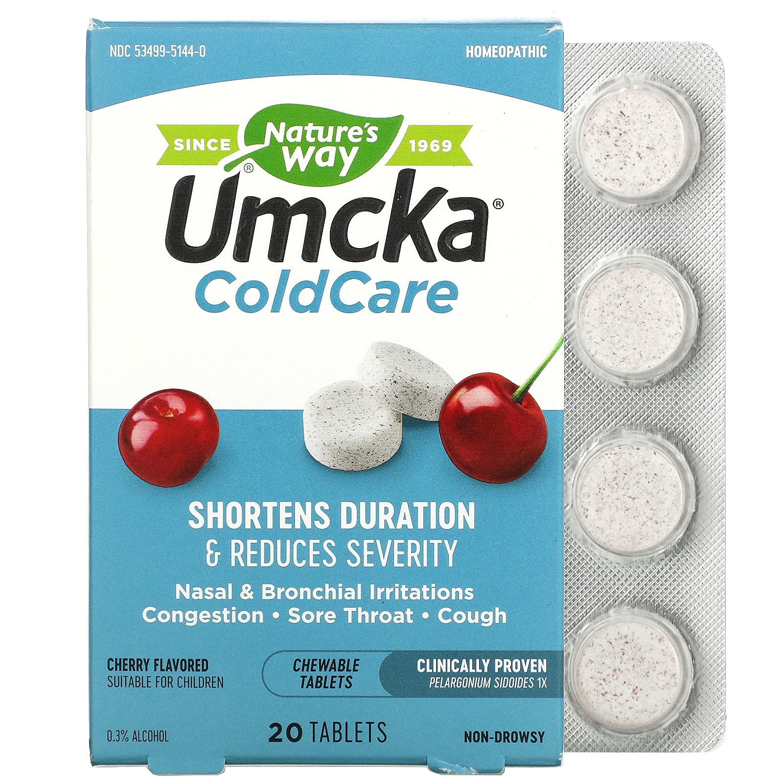 Nature's Way Umcka Cold Care Cherry 20 Chewable Tablets
