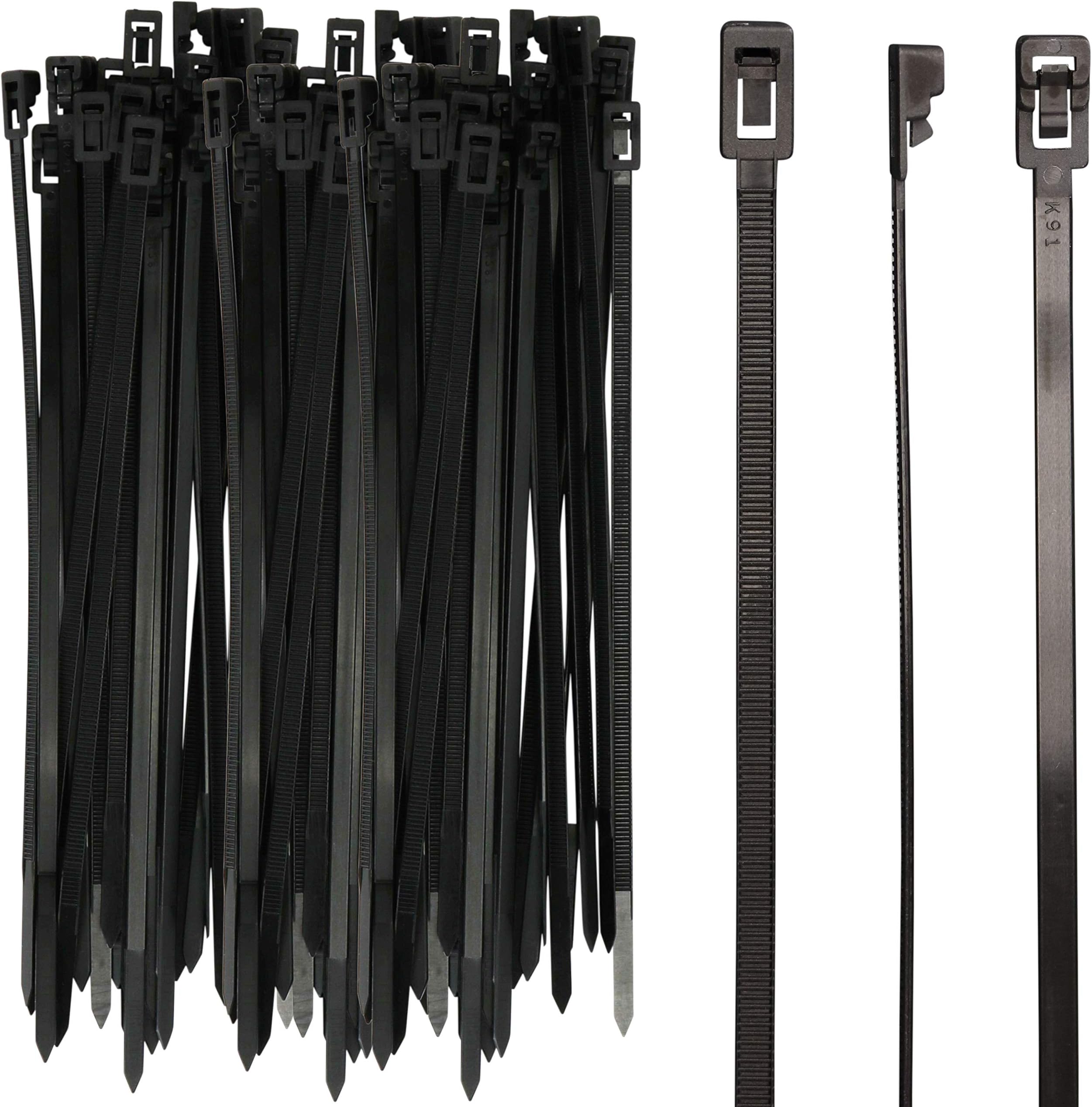 Harrier Hardware 8-inch Reusable UV Resistant Nylon Cable Zip Ties, Black, 250-Count