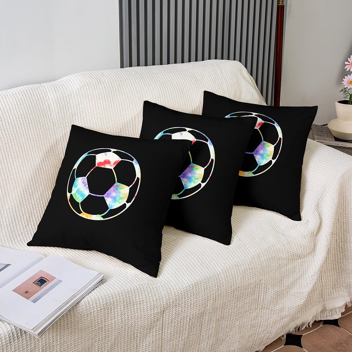Soccer Ball Throw Pillow Covers 18"x18" 1 Pcs for Kids Boys Girls Football Soccer Lover Pillow Case Pillowcase Boho Tie Dye Cushion Cover Cushion Case Bohemian Bedroom Decor Outdoor Pillows Covers - Image 4