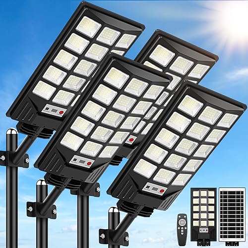 Farolas solares impermeables para exteriores, 30000 lúmenes, 6500 K, luces LED con sensor de movimiento, luces de inundación solares con control