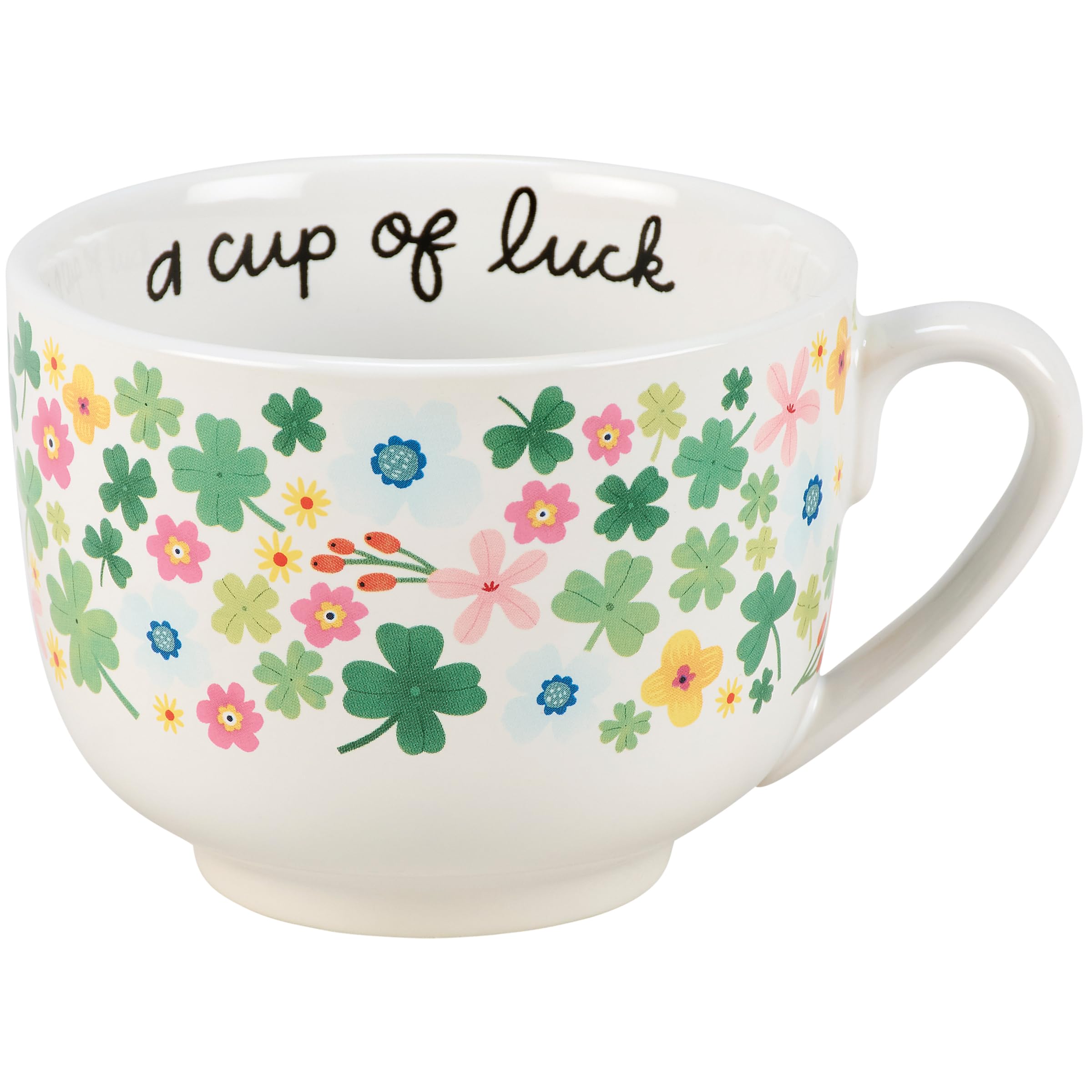 Primitives by Kathy Stoneware Latte Mug - 18 oz A Cup of Luck Green Shamrock Coffee Cup | Novelty Irish Clover Drinkware & Kitchen Gift