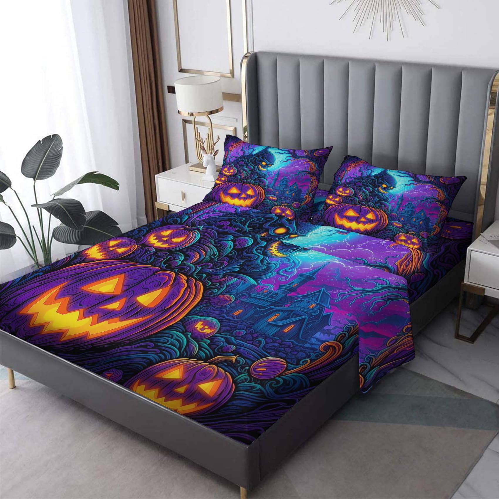 THYUNQ California King Bed Sheet Set - 4 Piece Psychedelic Print Sheets & Pillowcases, 14" Deep Pocket, Super Soft Microfiber - View #7