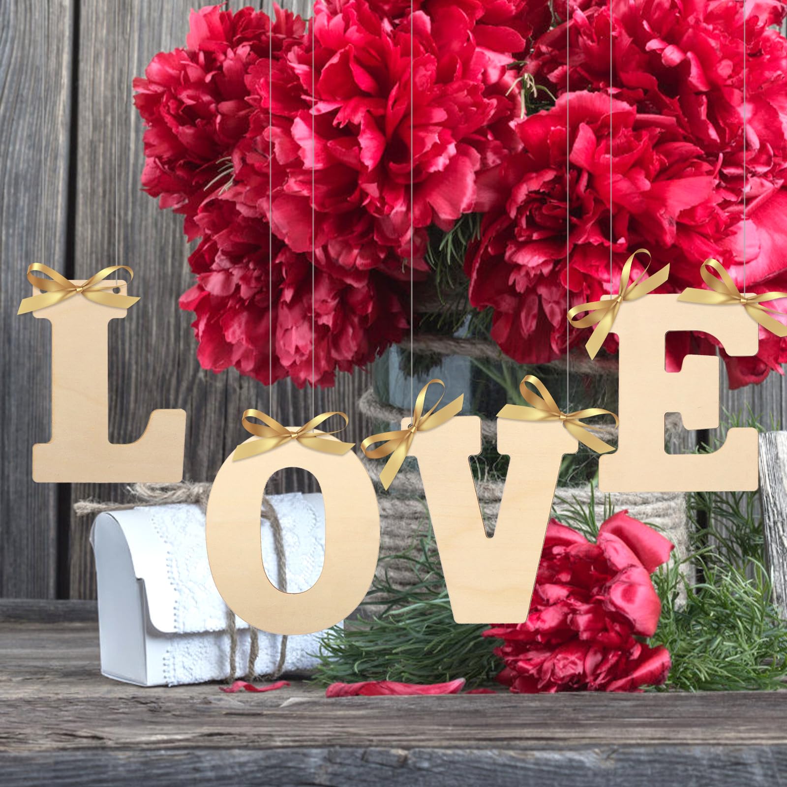 66 Piezas Letras Decorativas de Madera para Manualidades, Beige