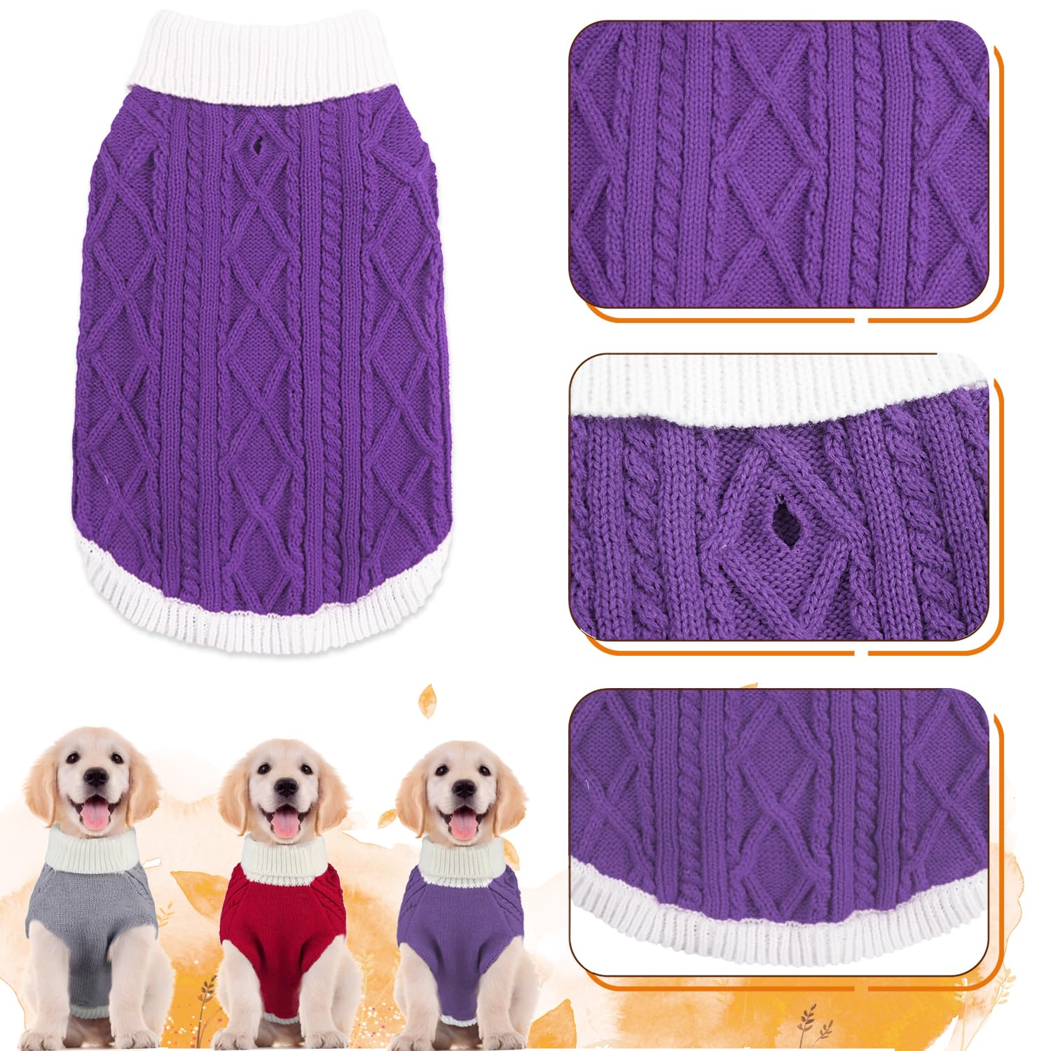 Suéteres para perros pequeños con agujero para correa, cuello alto, suéteres de punto para niños y niñas, ropa cálida suave y de alta elasticidad para mascotas para otoño e invierno, camisas para