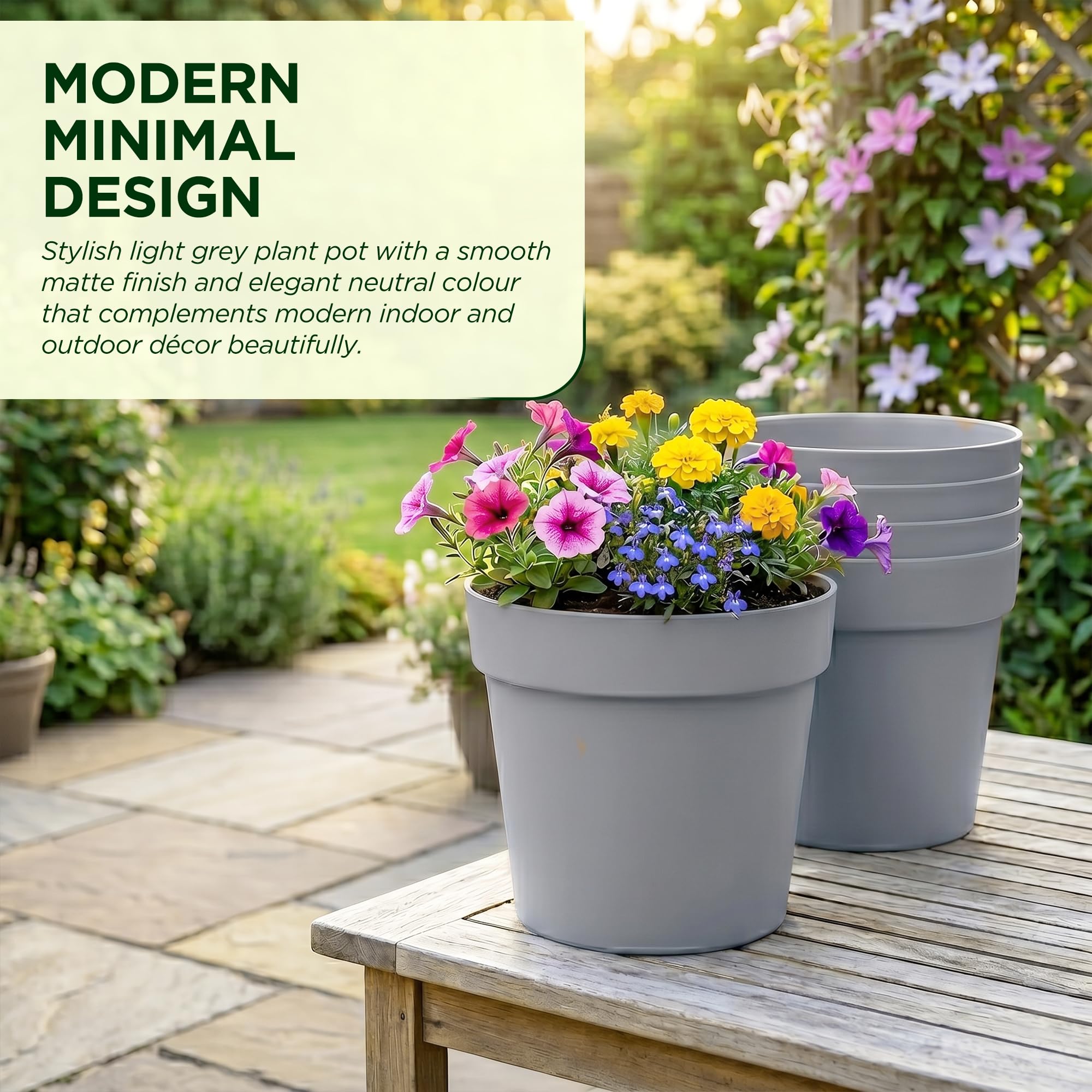 Lizzy 4 Pack Plastic Plant Pots 20cm, Off Grey (Classic) - Image 3