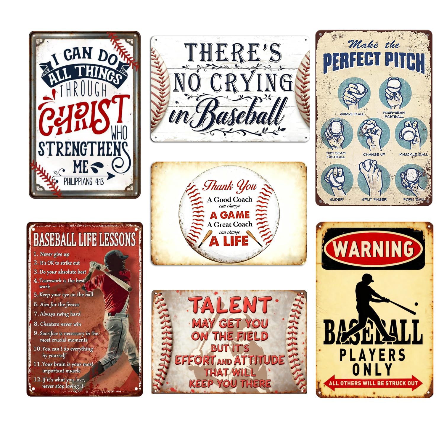 Vintage Baseball Metal Tin Sign Set of 7