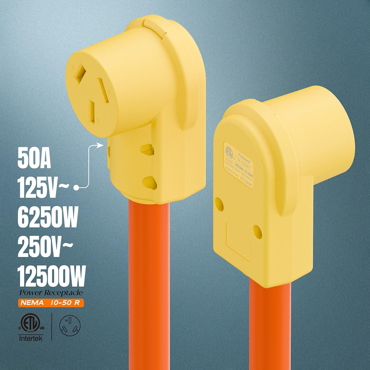 (2PACK) NEMA 10-50R Plug,10-50 50A/125/250V Female Connector, (ETL Certified) 50Amp 125/250Volt Cord End Socket, Female 50A Dryer Receptacle, Heavy Duty, Yellow.