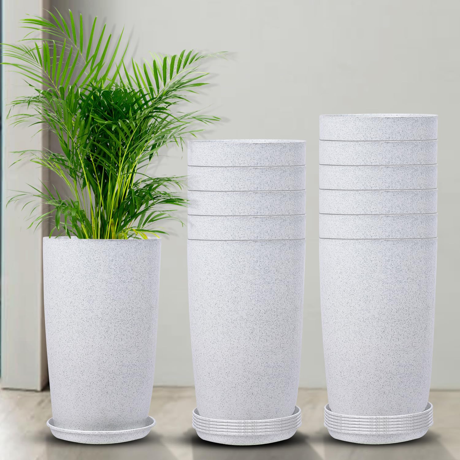 Kuber Industries Pack of 12 Flower Pot with Plate | 18 Inch | Lightweight Polymers Indoor-Outdoor Pots | Flower Gamla Pot for Home-Office | Planter for Living Room | Marble Emerald | White (B0D4HWRGRB) Amazon Price History, Amazon Price Tracker