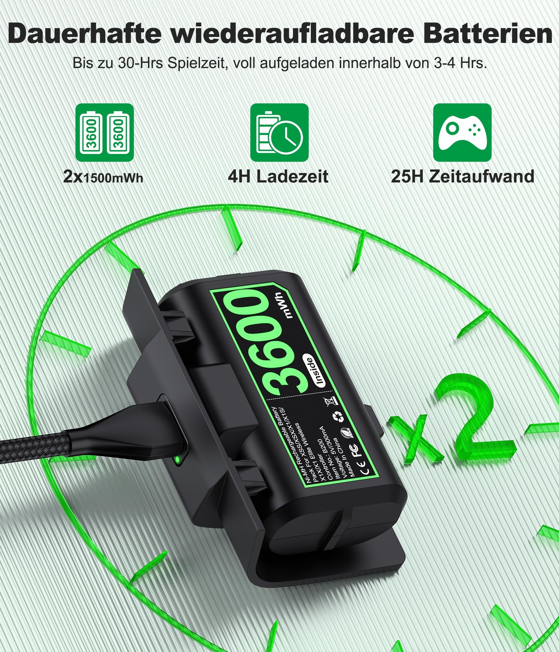Elegamefy Batteria per controller Xbox Series X/S, batteria ricaricabile per controller Xbox One/One S/One X/Elite