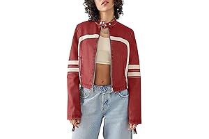 Women's Racecar Faux Leather Jacket, Zip Up Stand Collar Cropped Motocross PU Jacket