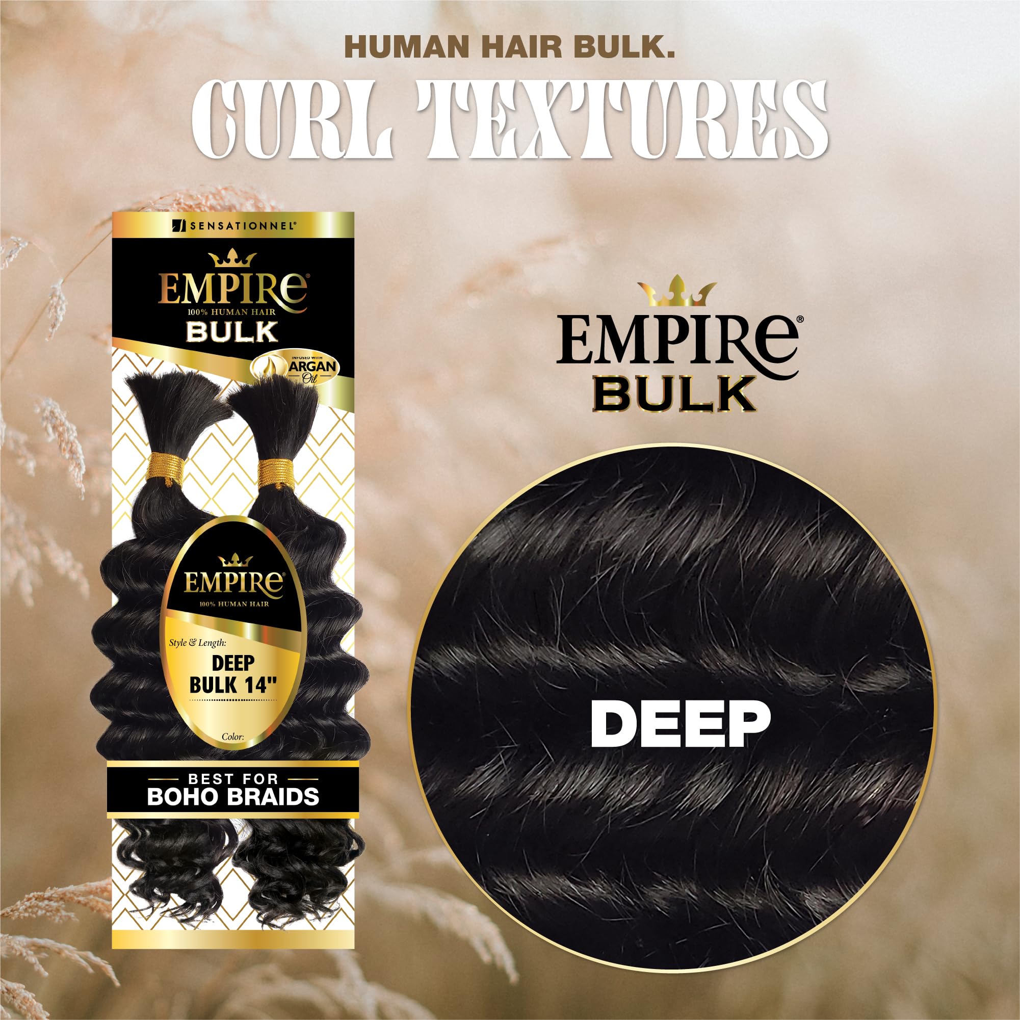 Sensationnel Empire bulk braiding - deep human hair braids for knotless boho box or curly loose wave styles (14 inch, 1B OFFBLACK) - Image 2