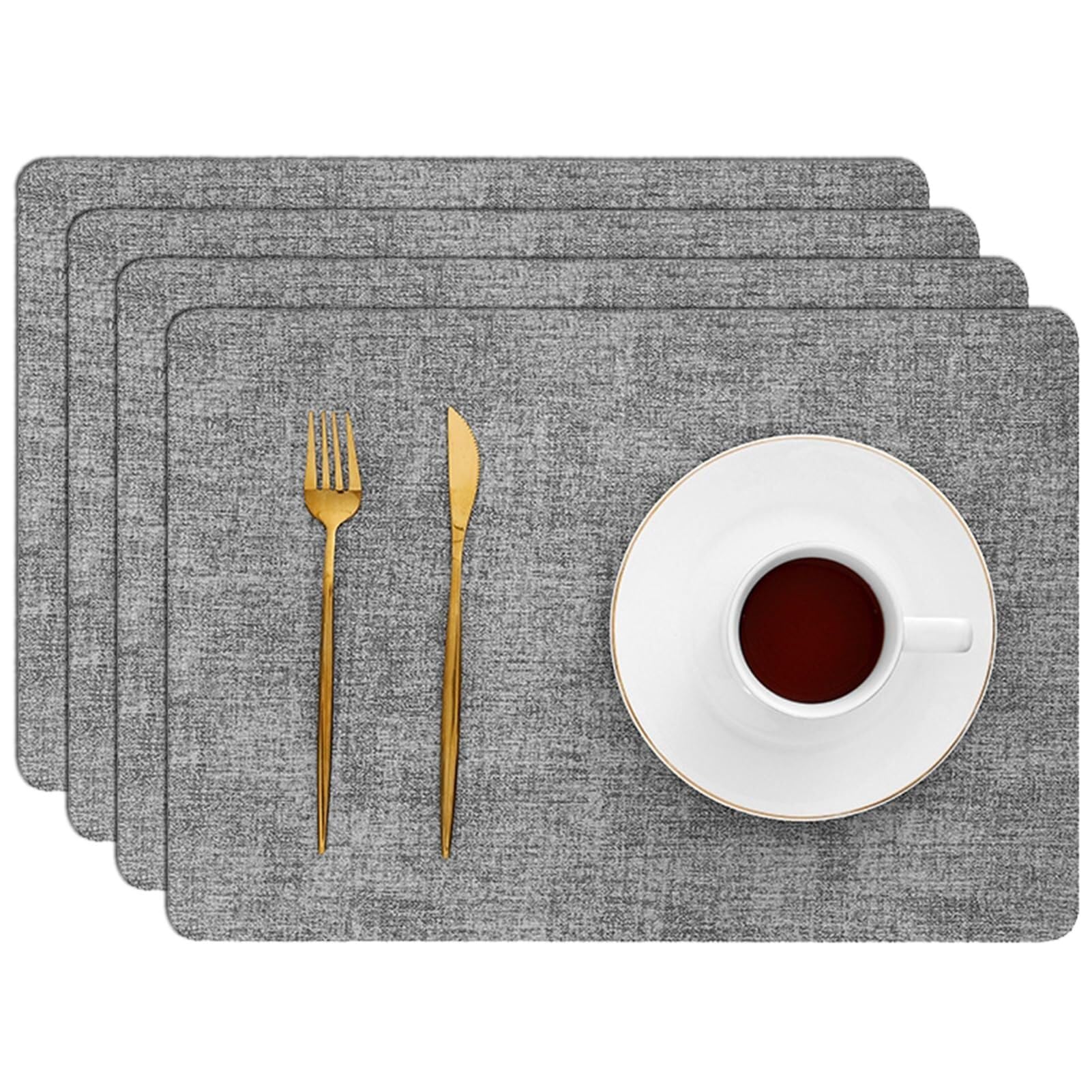 TIMOBISS Tovagliette all'americana double-face in finta pelle, impermeabili, antiscivolo, lavabili, per sala da pranzo e uso esterno, set da 4/6/8 (grigio chiaro, REC-set di 4)