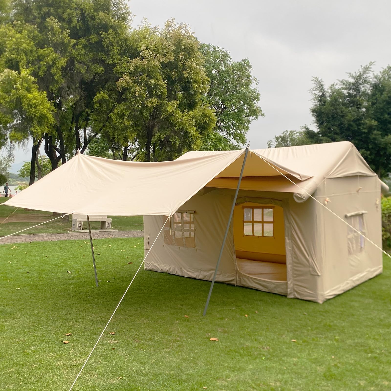 Tenda gonfiabile da campeggio, per 3-4 persone, per esterni, con baldacchino e pompa, facile da installare per tutte le stagioni