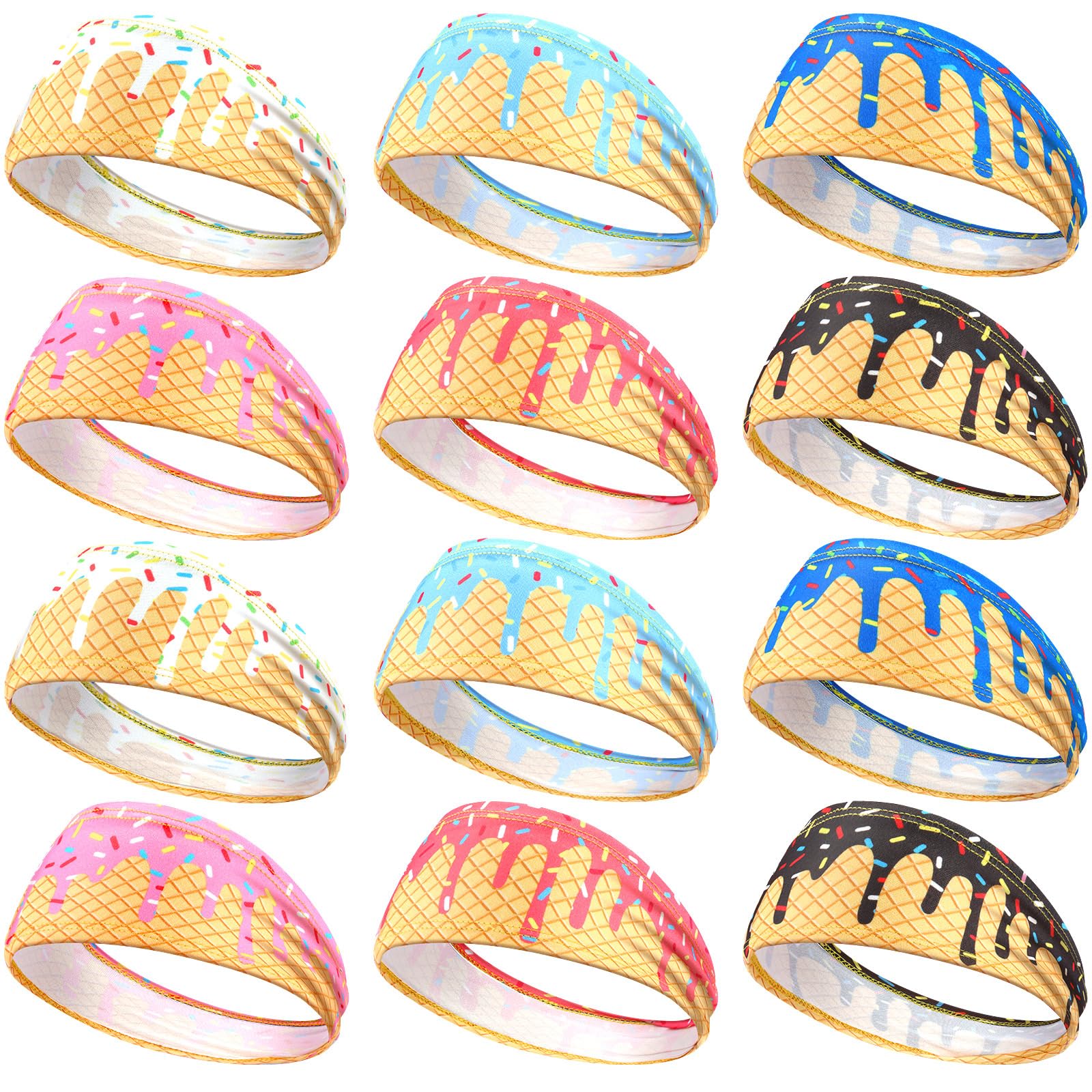 Suncalla Teenager Ice Cream Baseball Headband Elastic Polyester Sweatband Multi Color for Basketball Football Golf Ice Cream Drip Headscarf Baseball Stuff Women Men Accessory Team Gift (12)-image-10