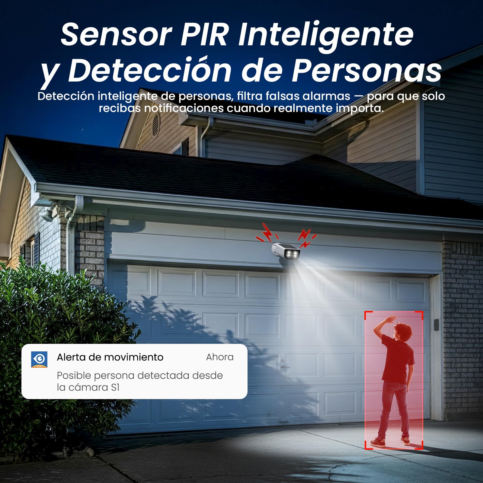 Cinnado 2K Camara Vigilancia WiFi Exterior Solar con Bateria Sin Cables | Camaras de Vigilancia Domicilio con Panel solar, Humana/PIR Sirena, Visión Nocturna Color, Audio Bidireccional, IP65