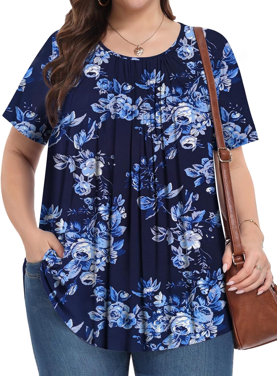 Womens Plus Size Tops Summer Shirts Tunic Short Sleeve Crew Neck Loose Fit Blouse 1X-5X - Image 3