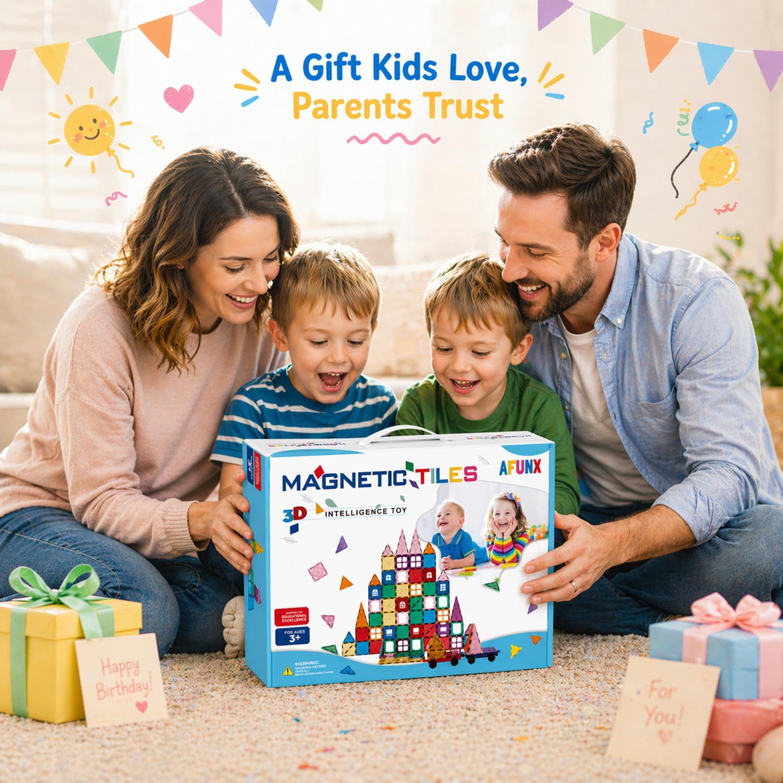 AFUNX 102PCS Magnetic Tiles for Kids,Strong Magnets,3D Clear STEM Toys — Amazon image 6