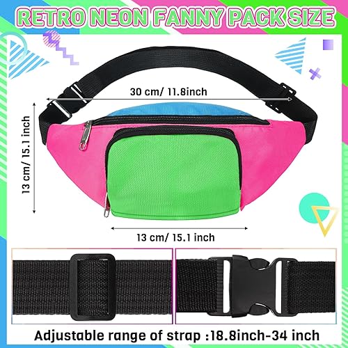 Miniatura 6 de Handepo Juego de 19 accesorios de disfraz de los años 80, diseño retro de los años 80, riñonera de neón de los años 80, banda para el pelo, guantes