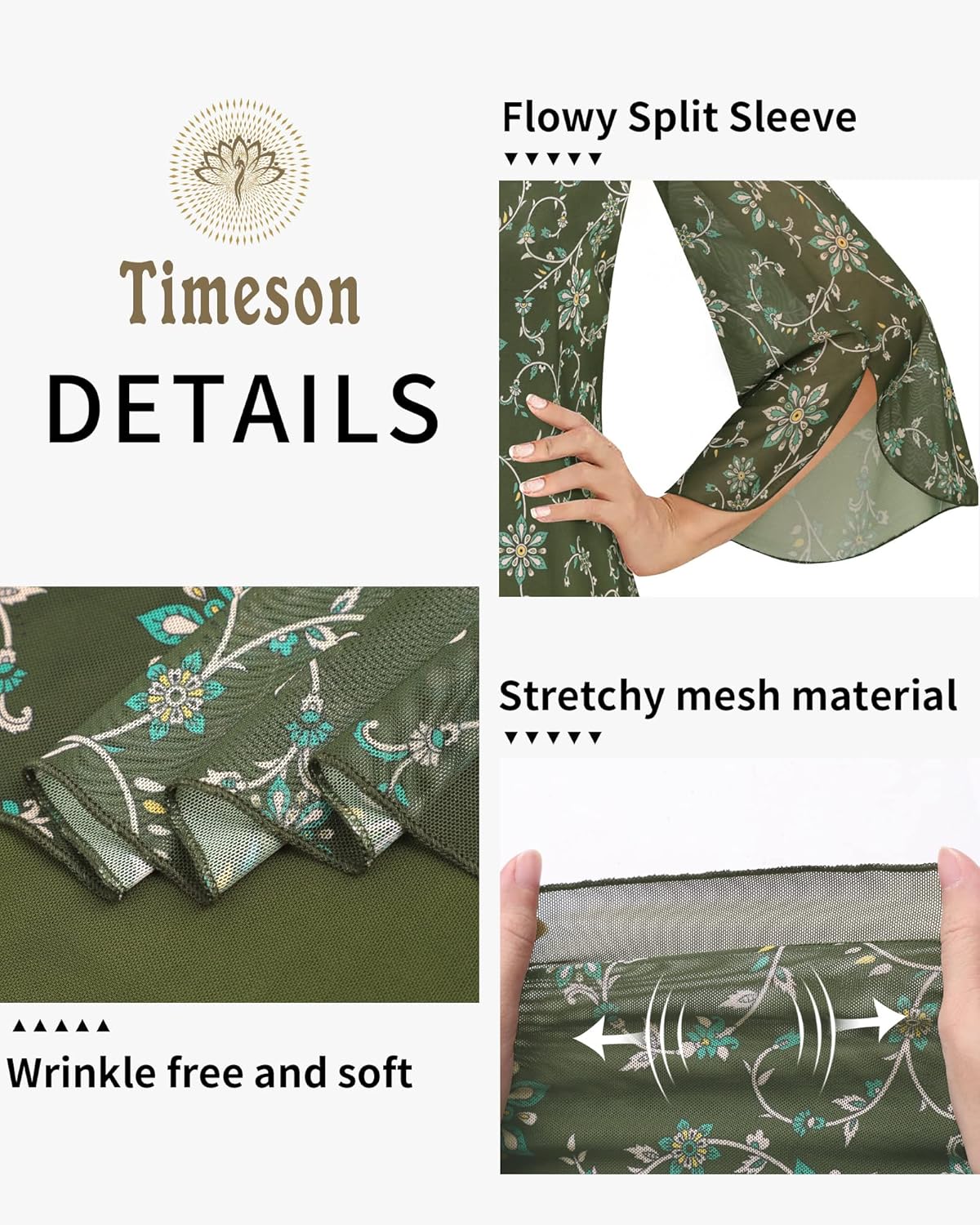 Timeson Women's 3/4 Sleeve Floral Blouses Shirts Double Layers V Neck Dressy Tunics Tops - Image 5