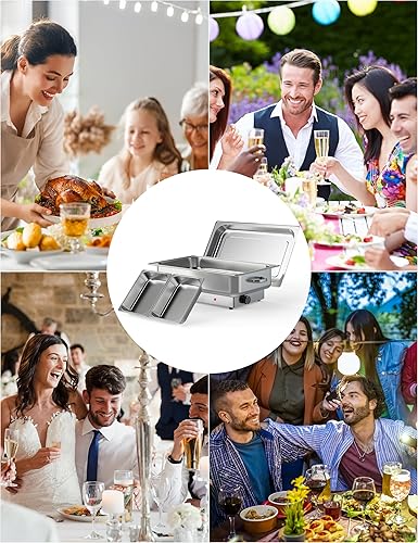 Miniatura 7 de Juego de 2 platos eléctricos para bufé, platos de cocina de 9 cuartos de galón, pantalla digital, temperatura con 1 sartén de tamaño completo y 2