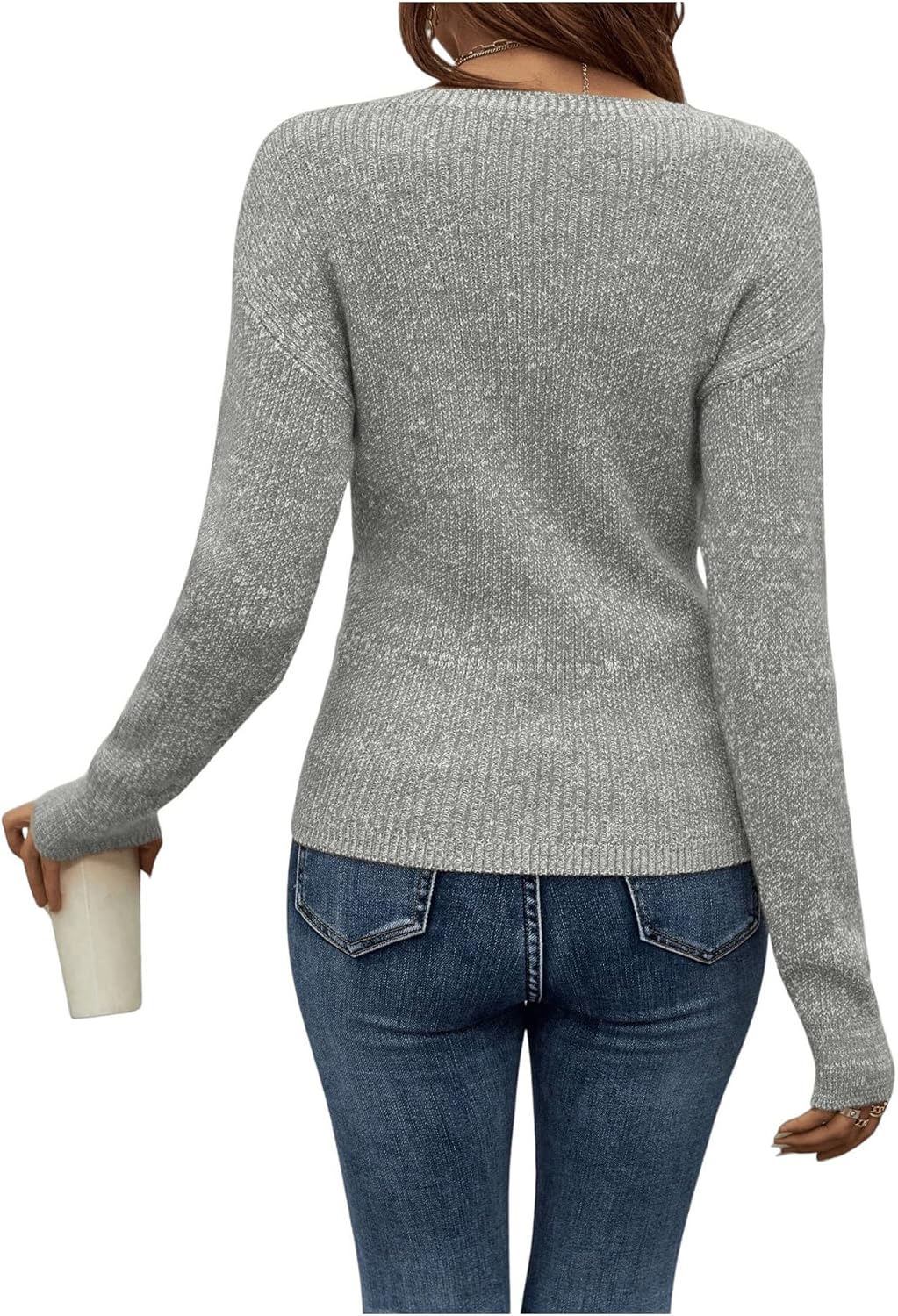 SOLY HUX Women's V Neck Long Sleeve Off Shoulder Sweaters Criss Cross Wrap Ruched Pullover Fall Tops - Image 2