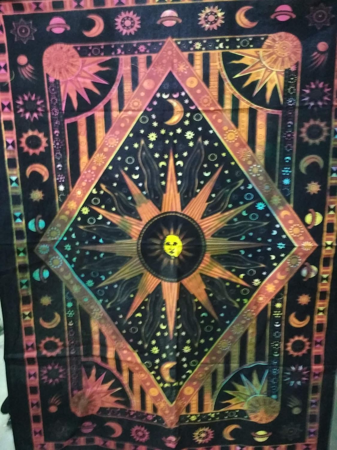 Purpledip Cotton Wall Poster Sun & Solar System: Bohemian Wall Hanging Tapestry (20068)