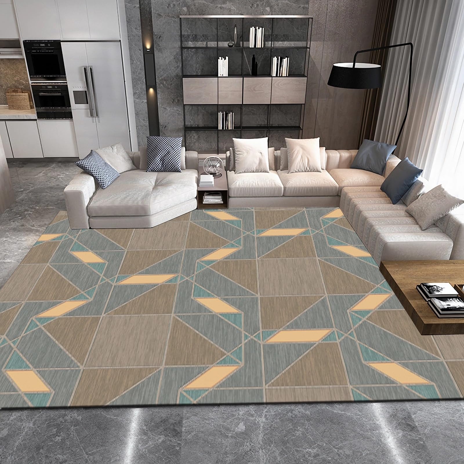 Tappeto tappeto casa ingresso,Tappeto antiscivolo durevole dal design geometrico grigio marrone giallo,tappeto cameretta bambino tappeti scendiletto camera 80x160cm