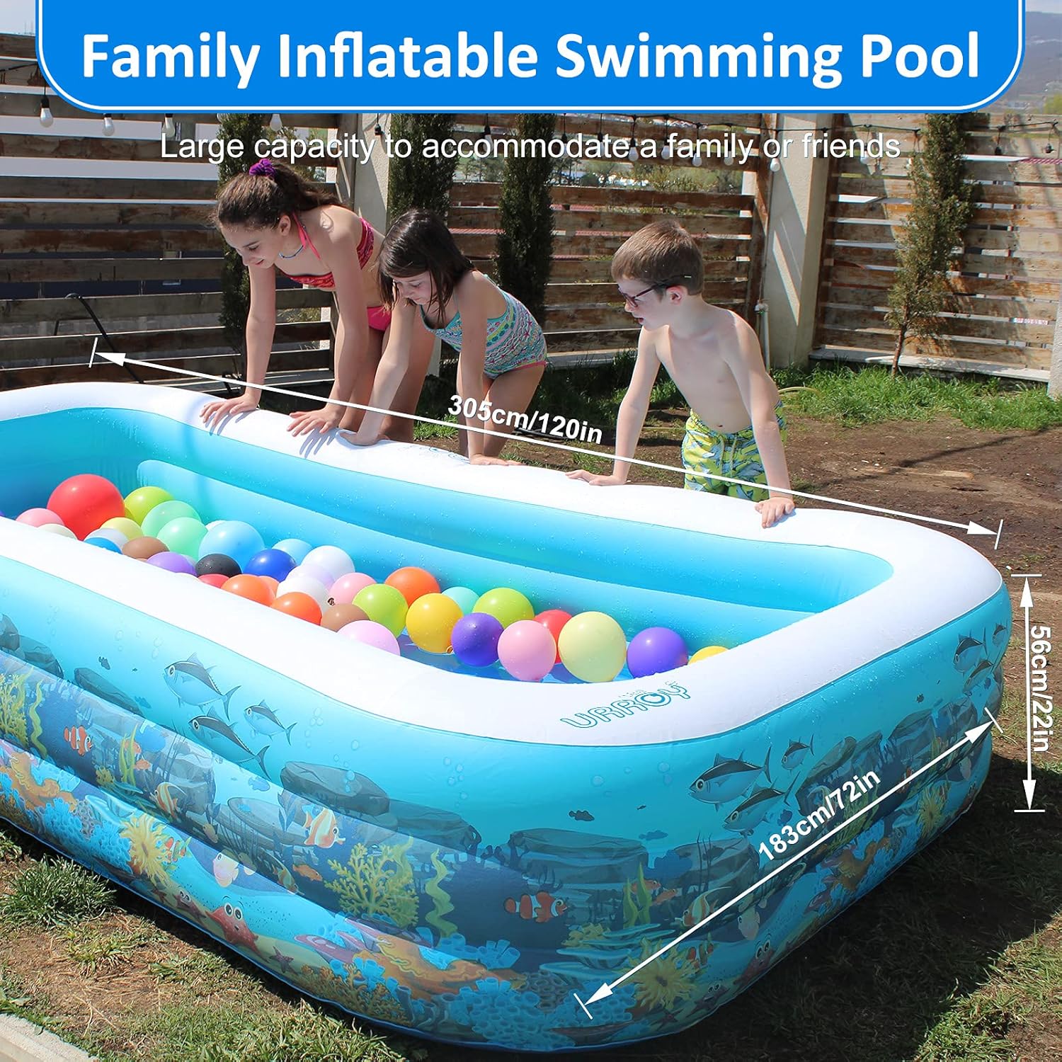10ft Full-Sized Inflatable Swimming Pool, Upgraded 0.4mm Thicker Rectangular Family Lounge Pools, Outdoor Backyard Water Play Blow Up Above Ground Pools for Adults, Kiddie, Kids : Toys & Games