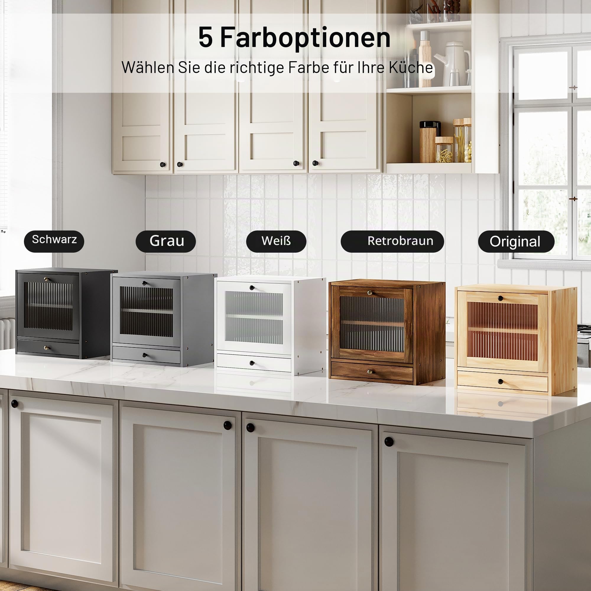 Alpeir Brotkasten Holz Groß 2 Etagen Brotbox mit Magnetisch Acryl Sichtfenster und Schublade, Ecke Arbeitsplatte Küche Aufbewahrung Behälter für Snack Knäckebrot Obst, Schwarz