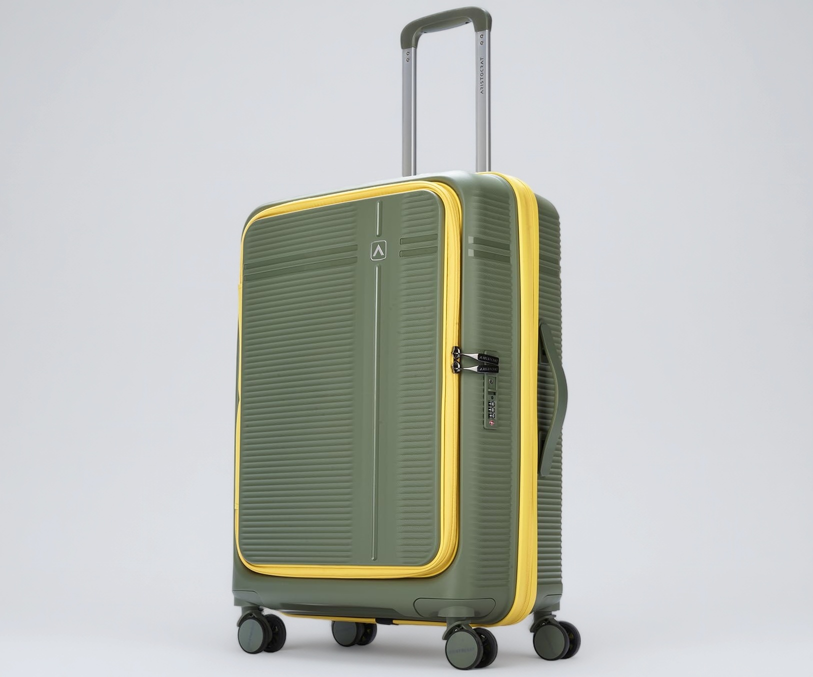 Aristocrat Solana Medium Hard Case Trolley Bag with 90:10 Opening, Green | TSA Lock, Expander, 8-Wheels, Durable Polypropylene Case, Sturdy Zipper, Sp