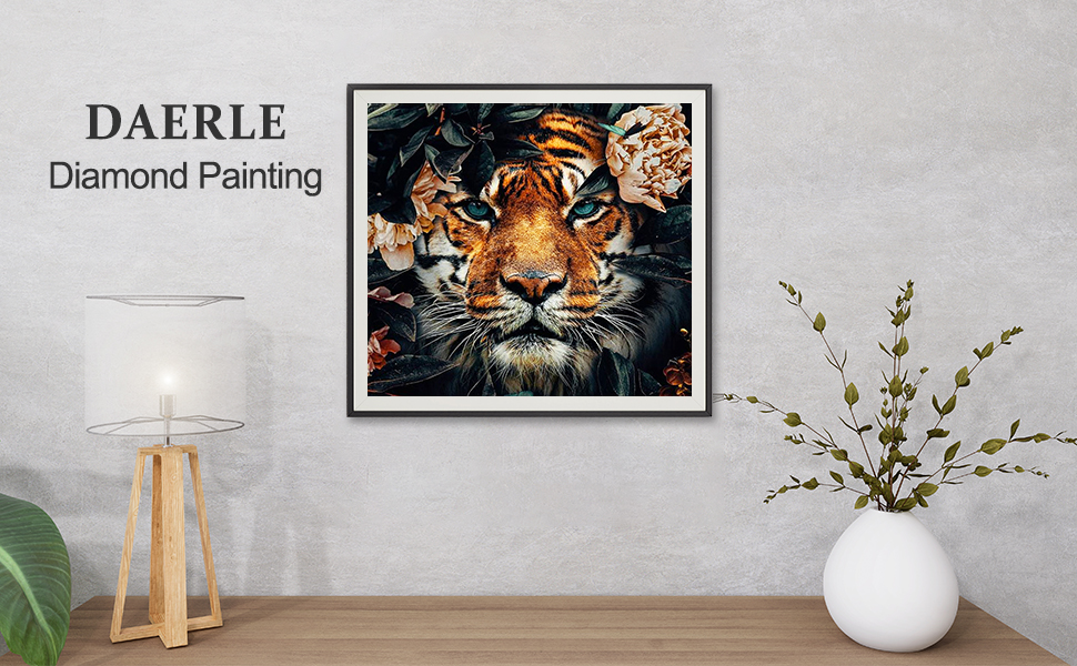 DAERLE Peinture Diamant 5D, Diamond Painting Tigre Et Fleur