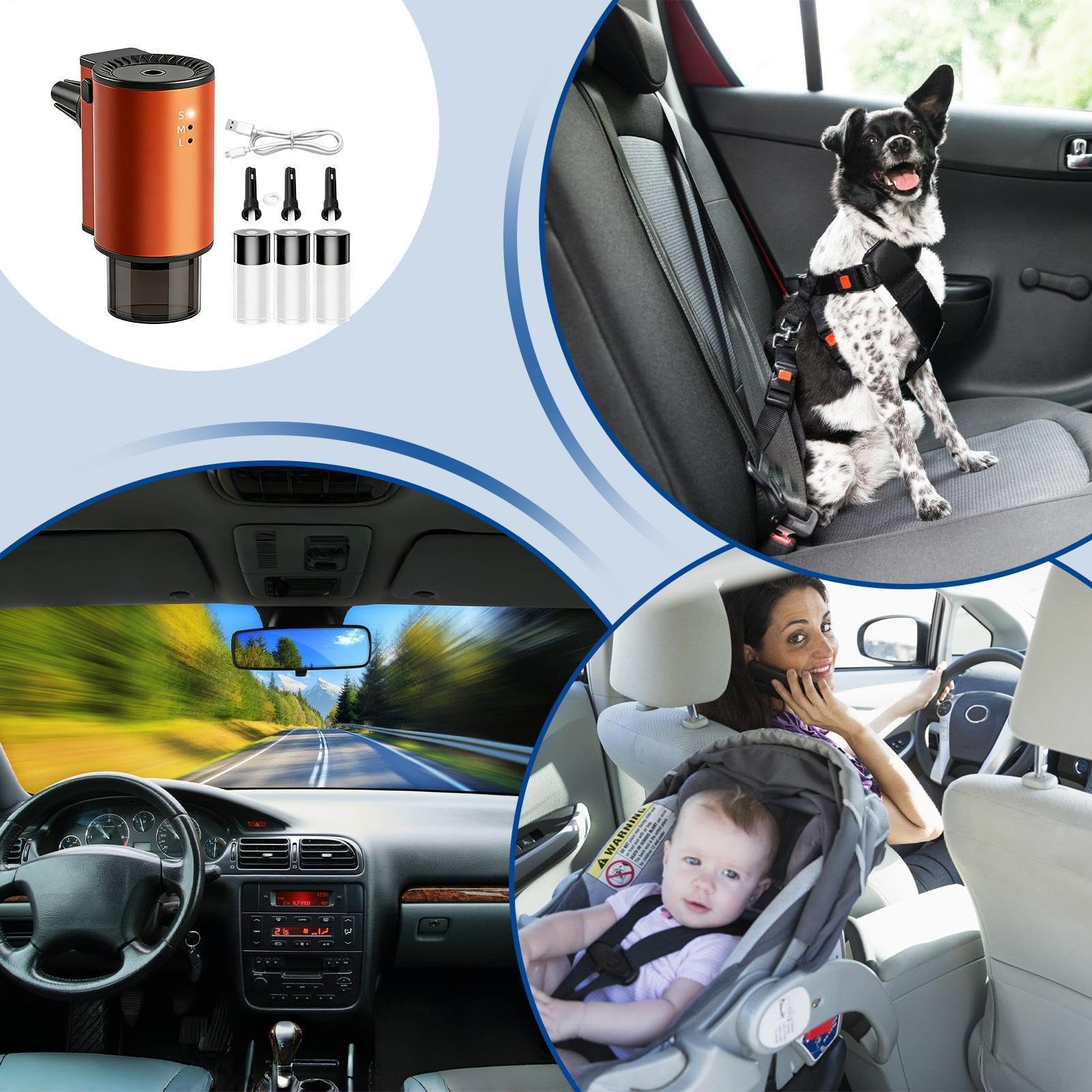 Diffusore di Profumo Auto, con 3 Ricariche Regolabile a 3 Modalità, Diffusore Automatico di Profumo per Veicolo, per Viaggi Stradali Gite Fuori Porta Vacanze in Auto Camion Camper SUV