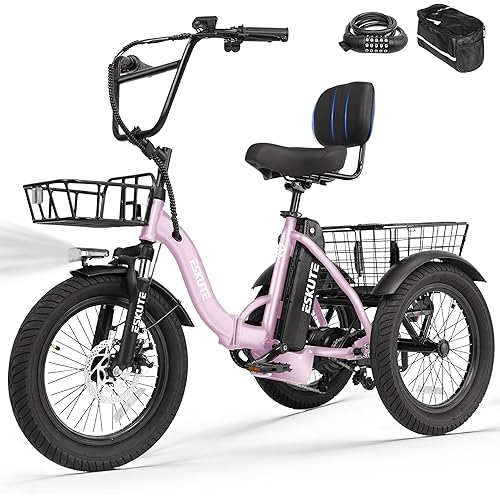 ESKUTE E Trike Electric Bike, Peak 1200W Brushless Motor Folding Trike 18X3.0 Fat Tire Ebike, 499Wh Removable Battery, Step-Thru 3 Wheel Electric Bicycle, Up to 55 Miles, 18MPH+ Tricycle for Adults