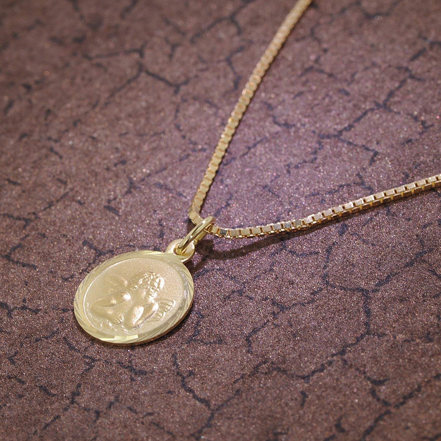 trendor Kinder Schutzengel Anhänger Gold 585 mit goldplattierter Kette