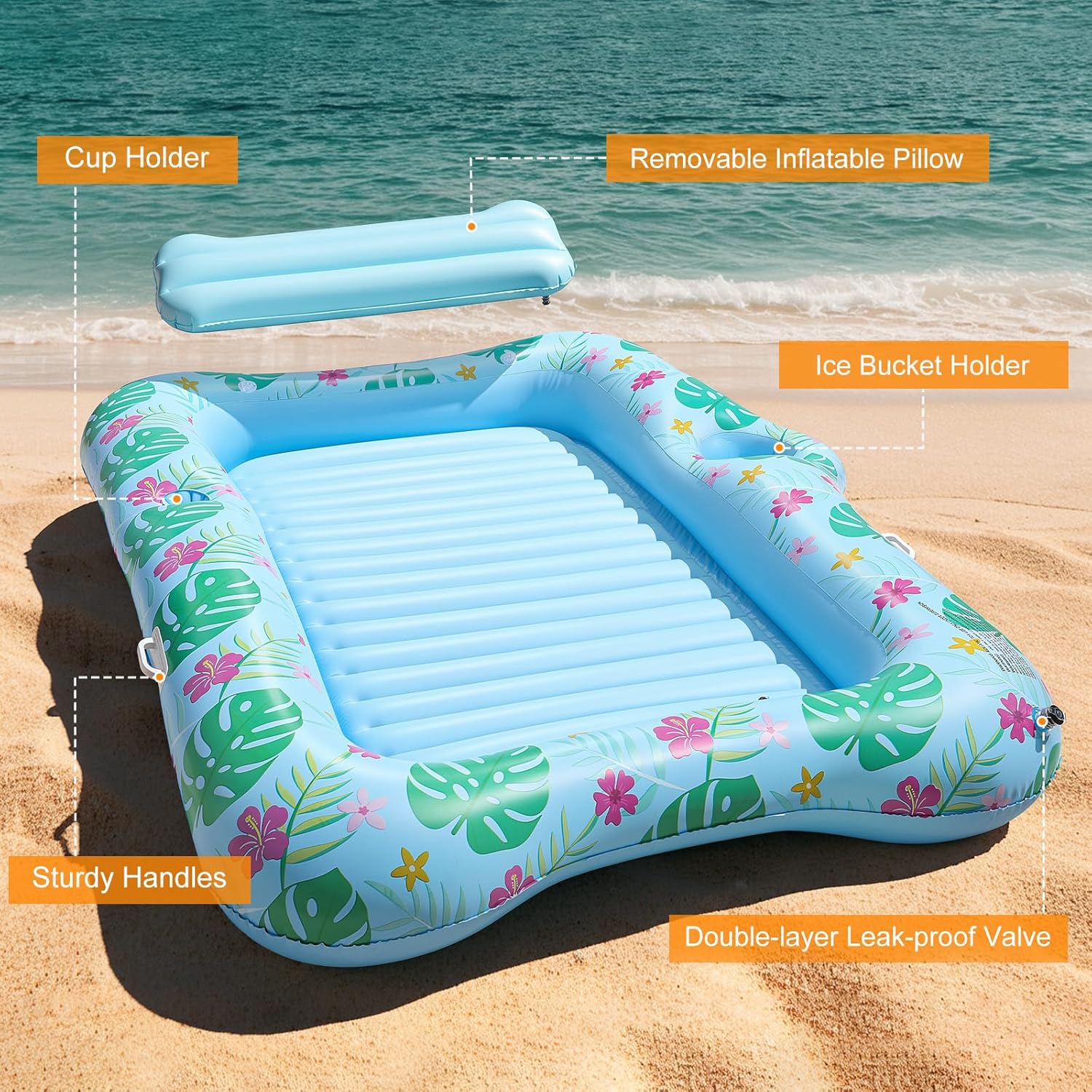 HeySplash Inflatable Pool Float Lounge, Large Inflatable Pool Floats Boat for Adults with Cup Holder/Pillow, Tanning Pool Lounger Float for Outdoor Lake River Summer Water Party
