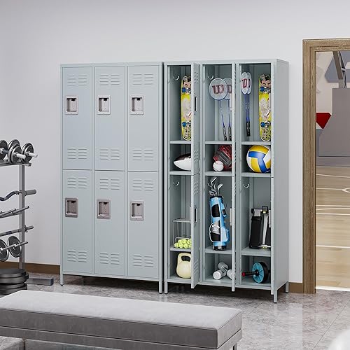 Vista 55 de Taquillas de metal para empleados, armario de almacenamiento de acero con 5 puertas para el hogar, oficina, escuela, gimnasio (blanco)