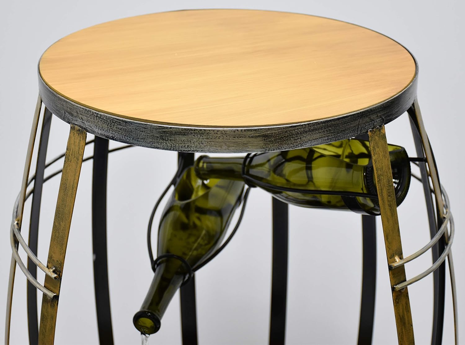 Vintage Metal Barrel Cascading Waterfall Fountain with Tiered Wine Bottles, Outdoor Water Feature, Garden Yard Patio Decor, Large Decorative Fountain