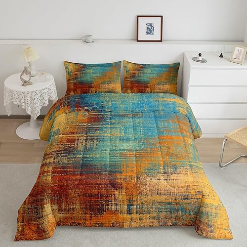 Erosebridal Juego de edredón rojo degradado, juegos de ropa de cama de teñido anudado azul, tamaño Queen, color verde azulado abstracto grunge,