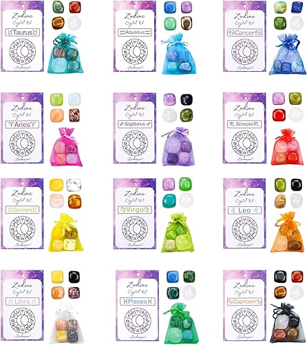 Miniatura 4 de Zenkeeper Juego de cristales de Leo, juegos de piedras preciosas con signos astrológicos del zodiaco, piedra pulida pulida, colección de roca, gemas