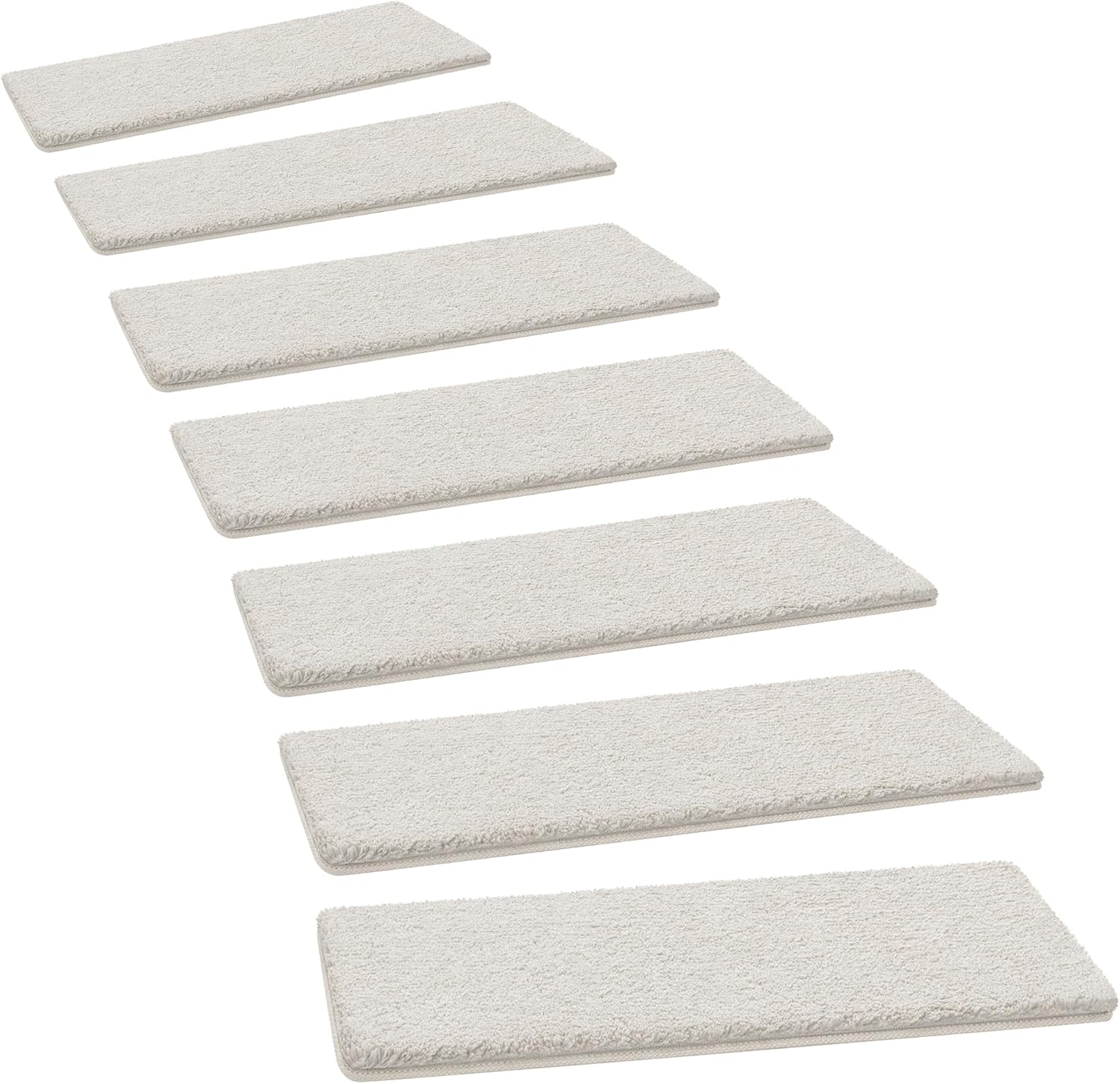 PURE ERA Carpet Stair Treads Ultra Plush 8" X 30" Soft Indoor Stair Protectors Pet-Friendly Non-Slip Skid Resistant Tape Free Washable Reusable(14 Pieces, White) White 14 Pieces NO Bullnose
