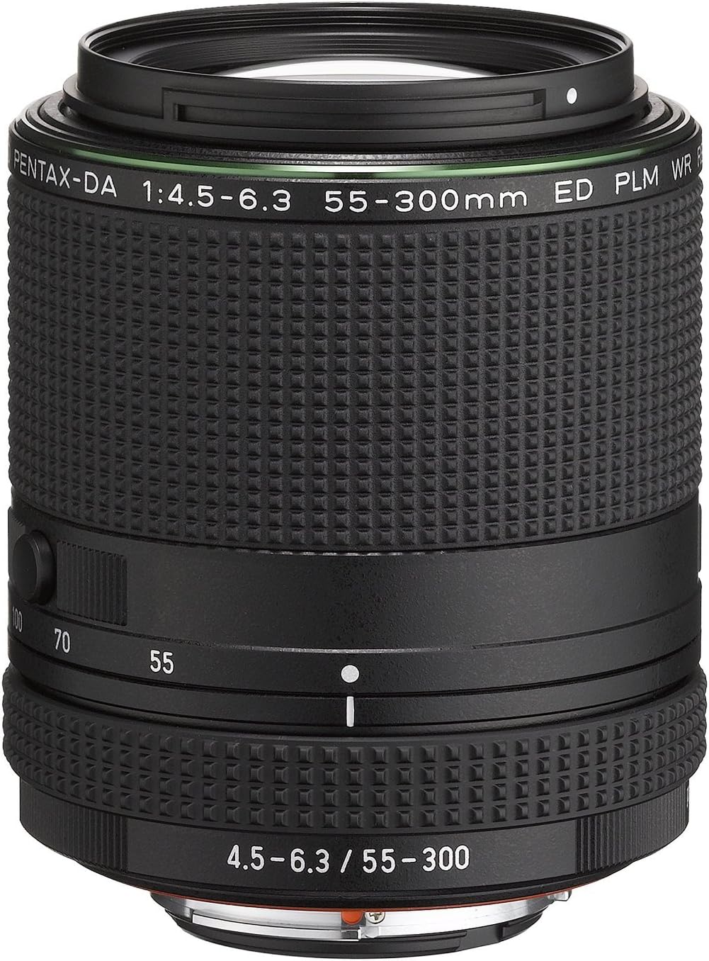 HD PENTAX-DA 55-300mmF4.5-6.3ED PLM WR RE Telephoto Zoom Lens High-Speed and Quiet AF Operation Weather-Resistant Construction Minimum Focusing Distance of 0.95 Meters Compact and Light Weight Black