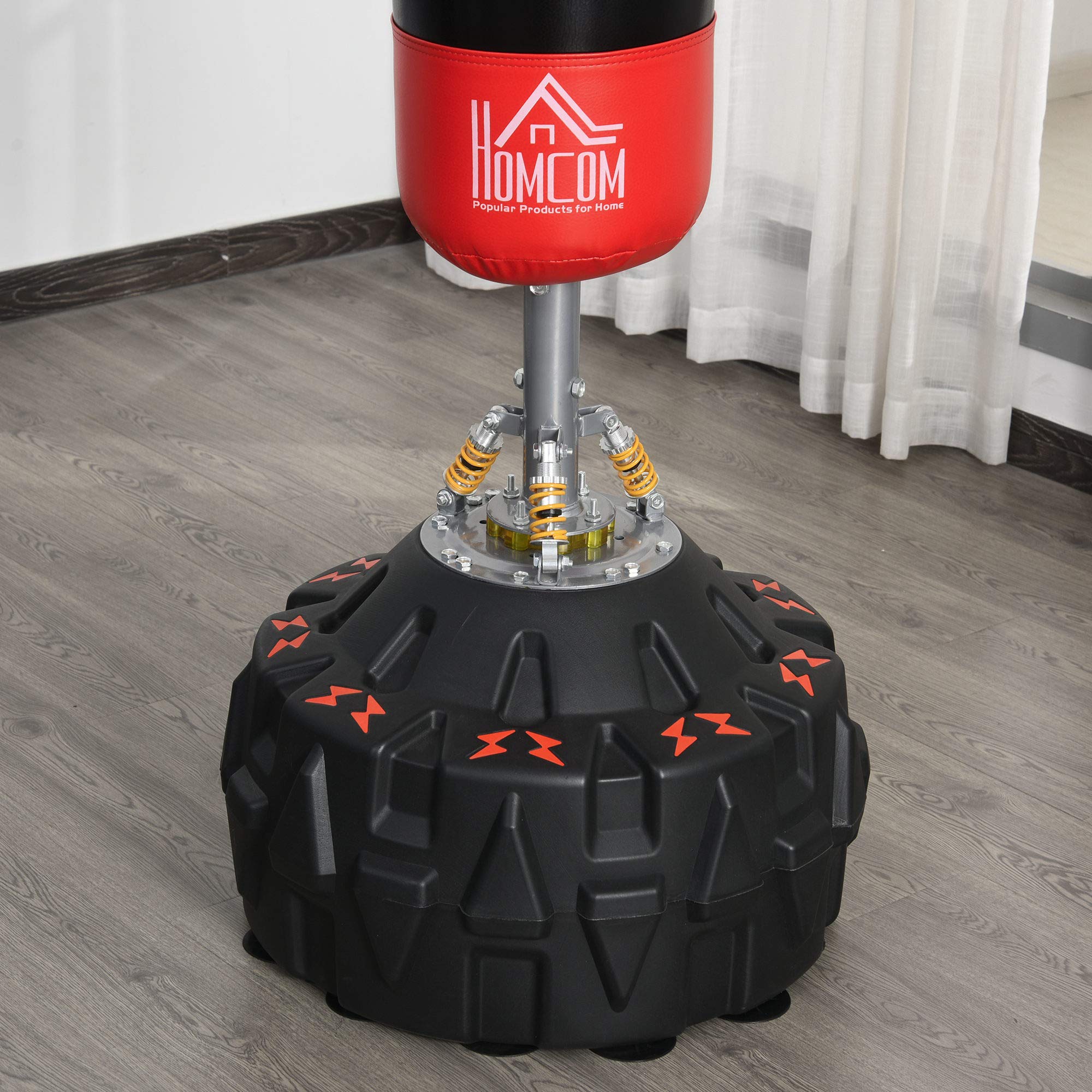 HOMCOM Standboxsack Erwachsene Freistehender Boxtrainingsgerät Boxpartner Boxassistent Training mit Saugfuß Schwarz+Rot 60x60x180 cm