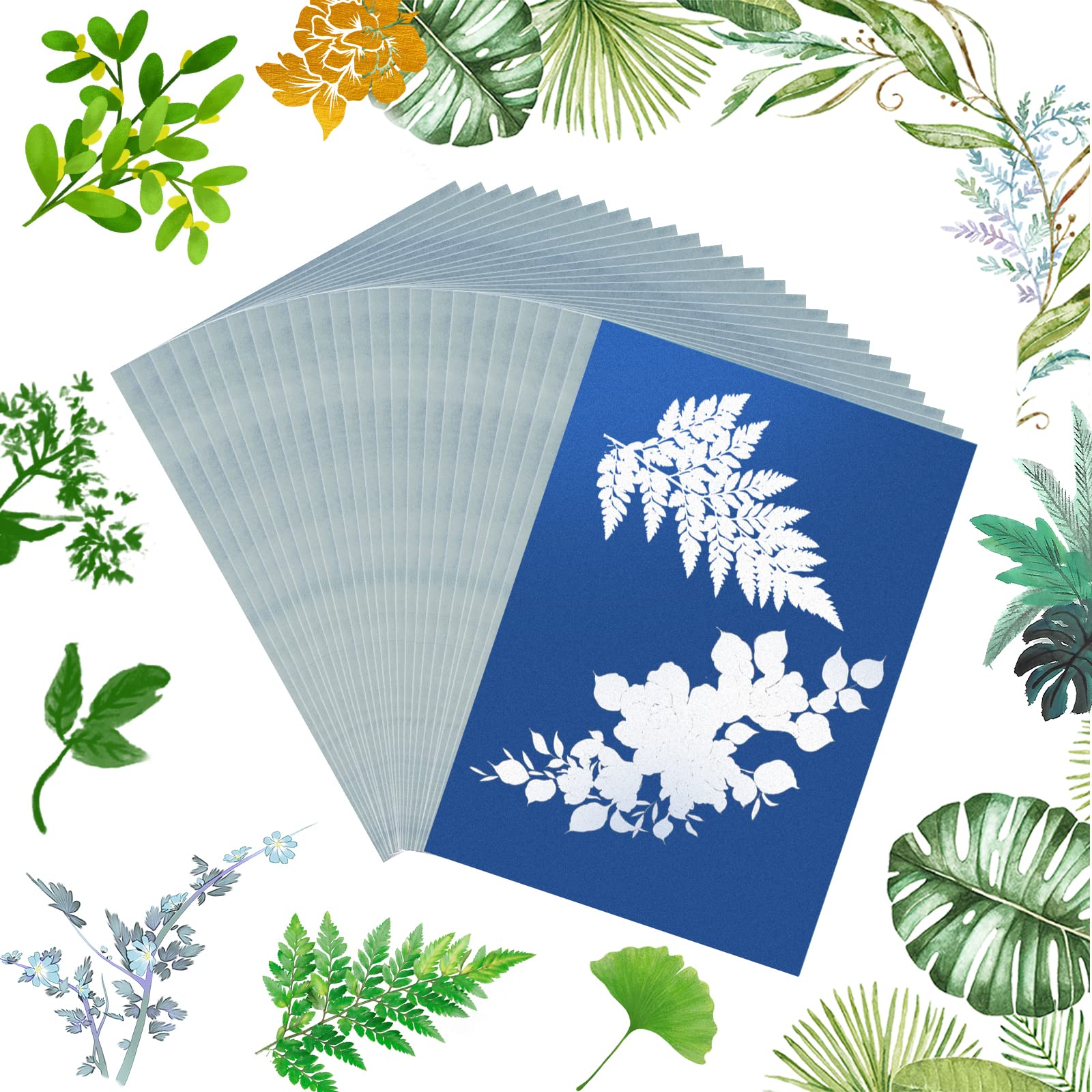 LUTER 25pcs Solar Printing Kit, High Sensitive Sun Art Paper Nature Print Paper Cyanotype Papers for Kids Adults DIY Crafts (A5, 5.8X8.3inch)