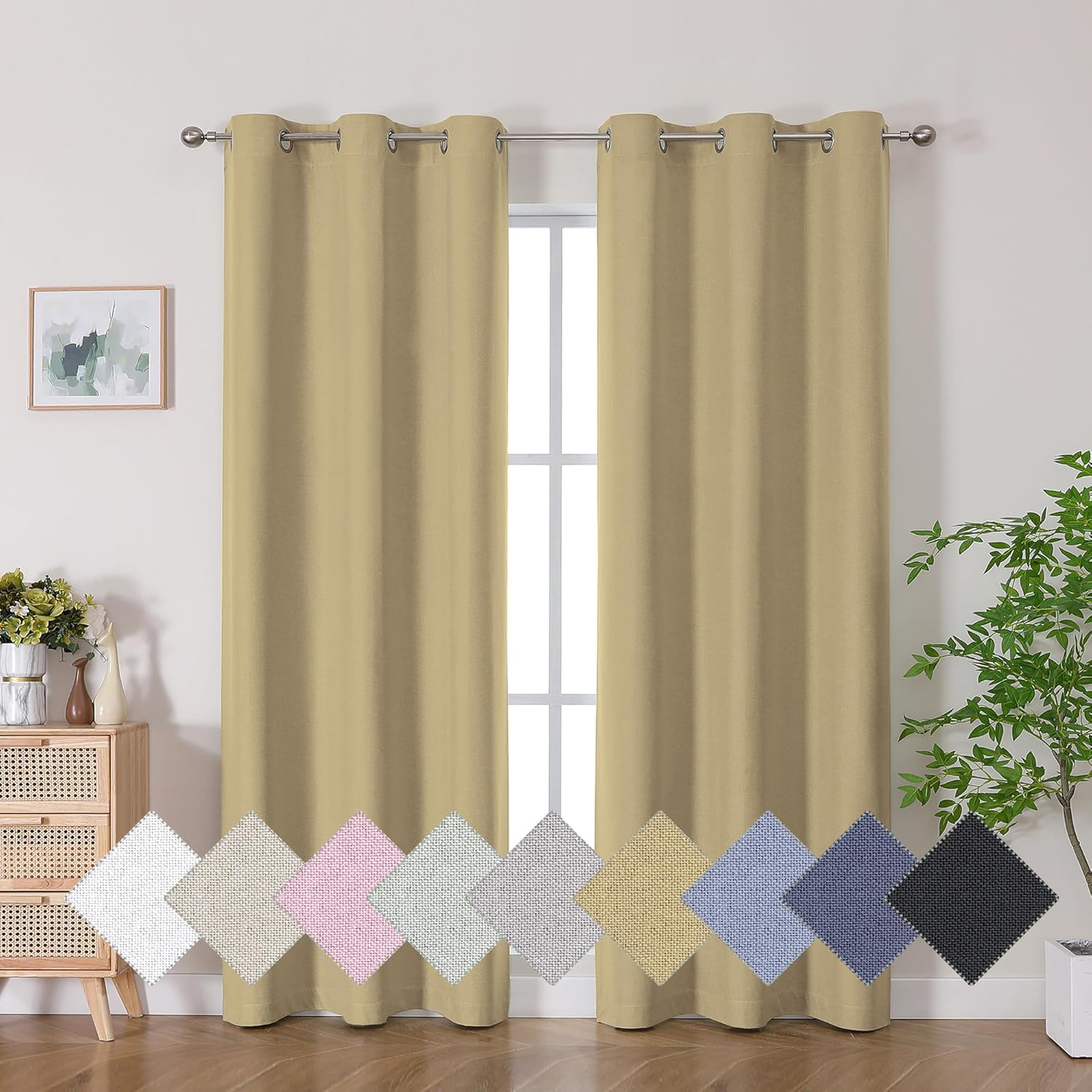 Aiyufeng Gold 100% Blackout Curtains 72 inch Long 2 Panels for Living Room, Gold Blackout Curtains Thermal Insulated Draperies, Heat and Full Light Blocking Panels for Bedroom (2x40Wx72L, Grommets) 40"W x 72"L (Pack of 2) Gold