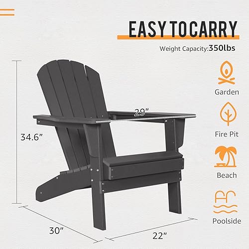 Miniatura 2 de Adirondack - Juego de 2 sillas para patio al aire libre, muebles de plástico HDPE para todo tipo de clima, para terraza, porche delantero, patio