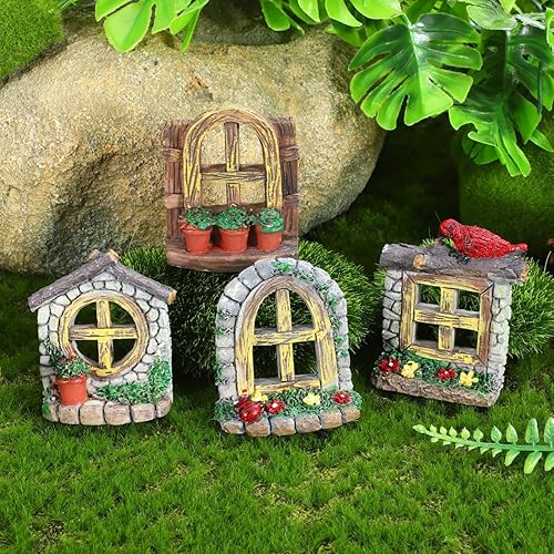 Miniatura 9 de DOITOOL 4 piezas de ventanas y puertas de hadas, accesorios de jardín de hadas, escultura de jardín, adorno de césped, mini jardín, miniaturas de