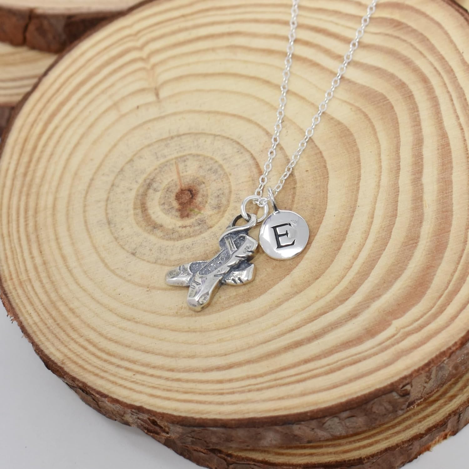 MOM & THREE DAUGHTERS Personalized Ballet Slippers Necklace in Sterling Silver | On a Cable Chain Length of Your Choice | Personalized with Initial