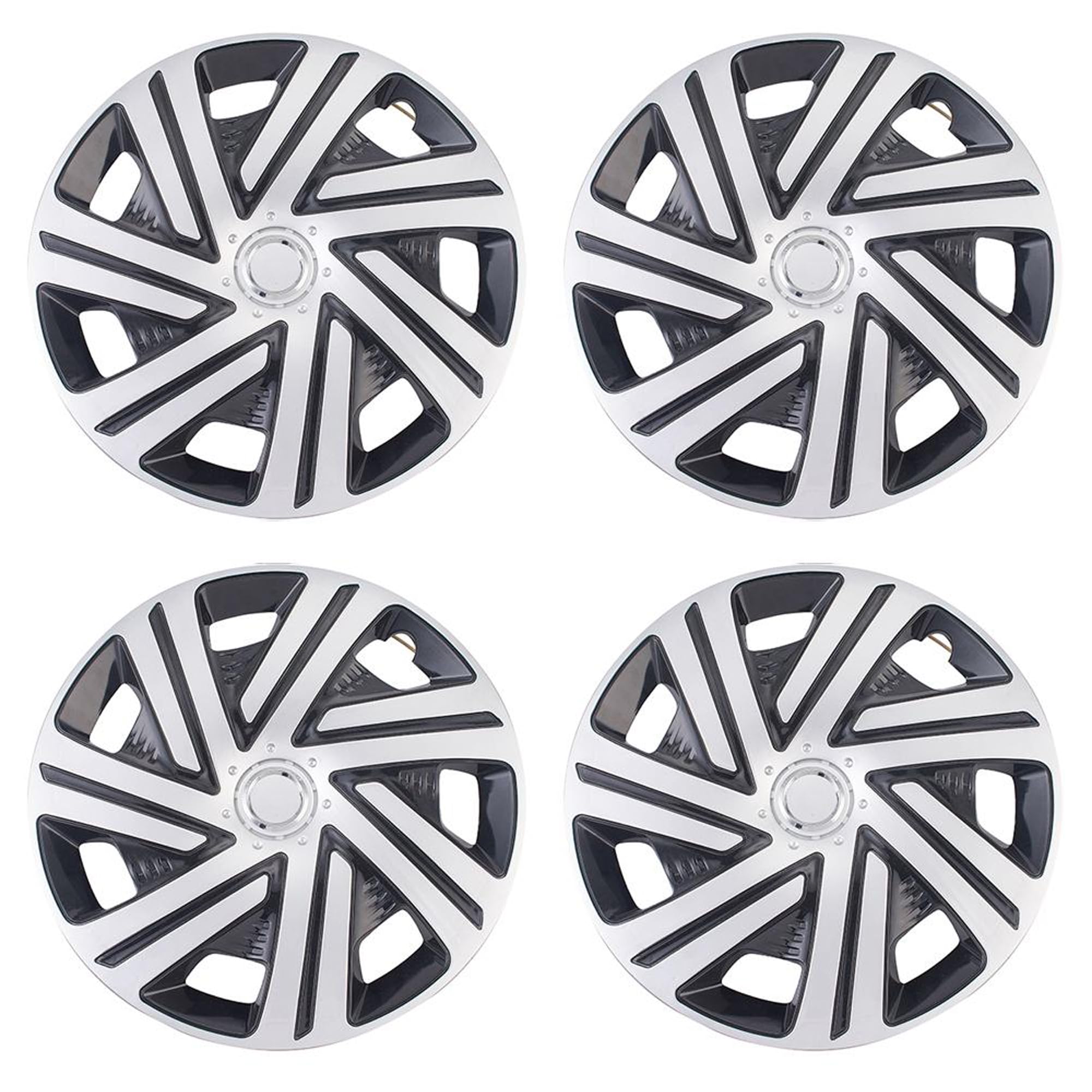 Black with Silver Hubcap Wheel Cover Replacement Kit 15" Hub Caps Wheel Rim Cover Car Exterior Accessories Pack of 4, 15 Inches